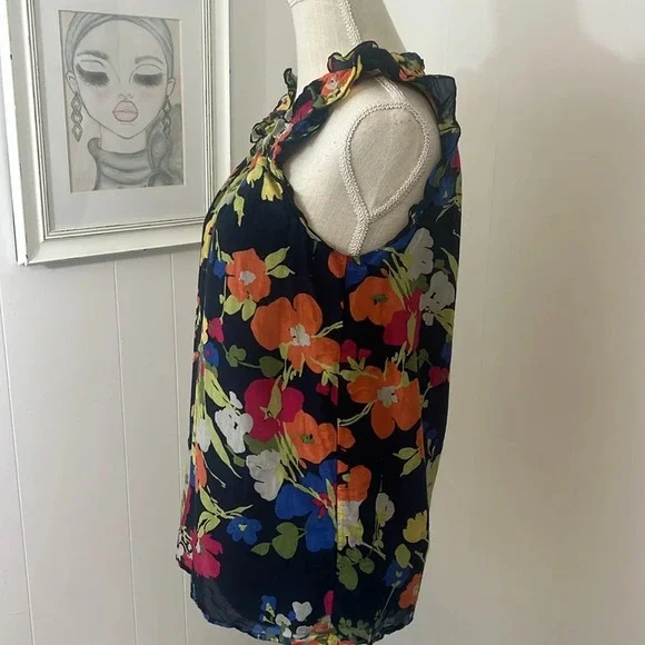 Loft Black Floral Tank Blouse Size Small - Picture 9 of 10